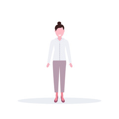 businesswoman standing pose happy brunette woman office worker female cartoon character full length flat isolated