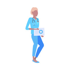 female doctor with stethoscope holding clipboard african american woman medical clinic worker in blue uniform cartoon character full length flat isolated