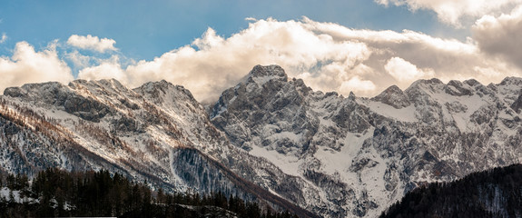 panoramic view of Slovenian alps with peak Ojstrica in the middle