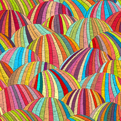 Naklejka premium Seamless embroidered wavy pattern. Sown meadows and fields. Hand-painted patchwork ornament. Ethnic and tribal motifs. Bohemian print for textiles. Vector illustration.