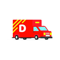 Fast red delivery vehicle car van flat style design vector illustration isolated on white background. Cargo auto truck for shipment business.