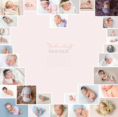 Heart shaped collage of newborn kids