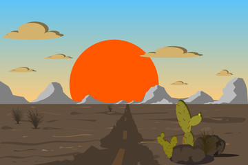 Illustration landscape afternoon sunset and desert sand design 