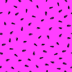 Seamless pattern with hand drawn watermelon's seeds vector illustration. Summer, bright, party fabric texture with seeds on isolated pink background.
