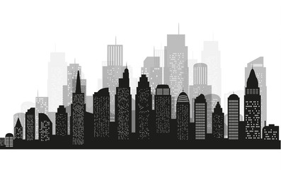 The silhouette of city with black color on white background in a flat style. Modern urban landscape. vector illustration.