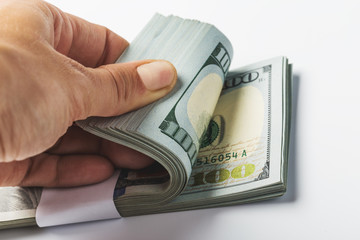 woman hand with dollars isolated