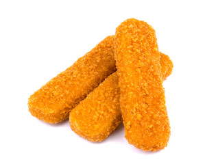 Fish fingers isolated on white background. Frozen fish sticks.