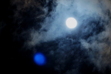 Night sky with moon and stars, Full moon at night, Full moon in the sky at night and cloudy sky.