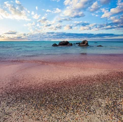 Printed kitchen splashbacks Elafonissi Beach, Crete, Greece Elafonissi, famous greek beach on Crete. Sky clouds, blue sea and pink sand in Greece
