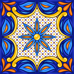 Mexican talavera ceramic tile pattern. Ethnic folk ornament.
