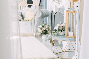 living room light sofa bouquet of roses
