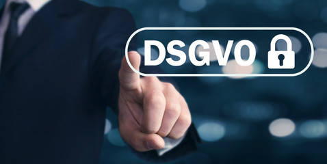 Man hand pressing lock. DSGVO concept