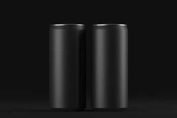 Two pieces of black aluminum cans on a dark background. Mock up. 3d rendering