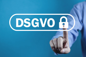 Man hand pressing lock. DSGVO concept