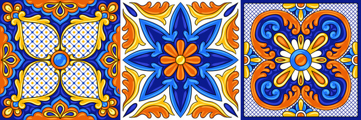 Fototapeta na wymiar Mexican talavera ceramic tile pattern. Ethnic folk ornament.
