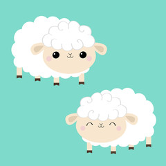 Sheep lamb icon set. Sleeping eyes. Cloud shape. Cute cartoon kawaii funny smiling baby character. Nursery decoration. Sweet dreams. Flat design. Blue background. Isolated.