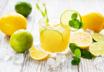 Glass with fresh lemon juice