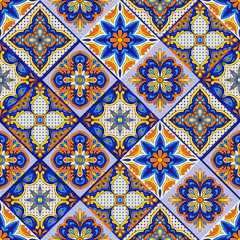 Mexican talavera ceramic tile pattern. Ethnic folk ornament.