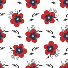 Flowers and leaves hand drawn seamless pattern. Sketch for wrapping paper.