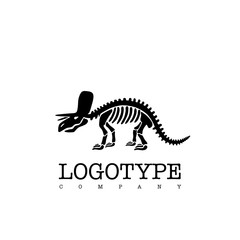 Vector logotype dinosaur skeleton triceratops isolated on white background. Black silhouette. © brandianna