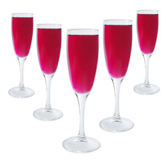Five glasses of cocktail on a light background. Isolated on white