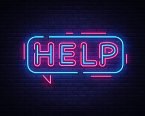 Help neon sign vector. Help Design template neon signboard, light banner, neon signboard, nightly bright advertising, light inscription. Vector illustration