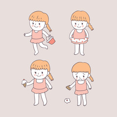 Cartoon cute girl in summer vector.