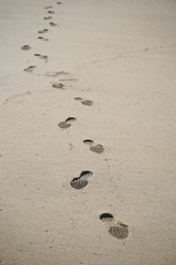 Shoe marks on the sandy beach
