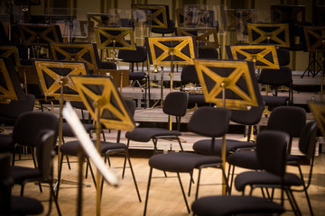 Orchestra empty seats on a stage - obrazy, fototapety, plakaty
