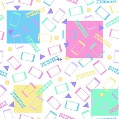 Mobile phones on a white background. Seamless pattern with colorful smartphone. Vector illustration.