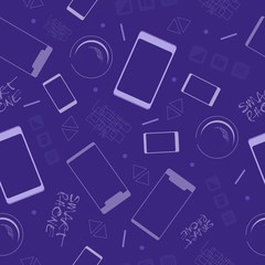 Mobile phones on a purple background. Seamless pattern. Vector illustration.
