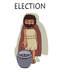 ancient greek man voting by placing pebbles in urn