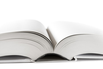 Open blank dictionary, book on white background