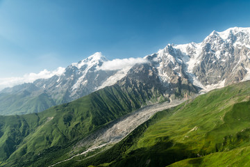 Fototapeta na wymiar Caucasus glacier moraine valley, Main Caucasus ridge, Adishi, Svaneti, Georgia