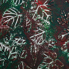 Leaves texture, grunge background, acrylic painting