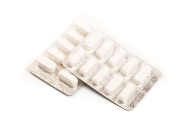 blister packs pills collection on white background