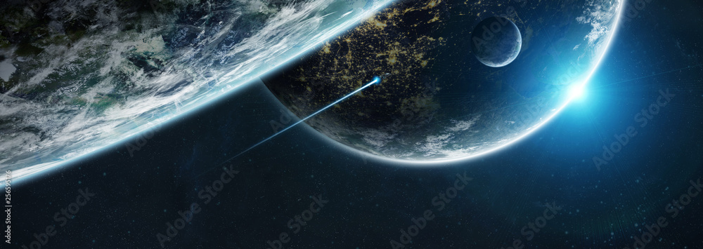 Aufkleber Distant planet system in space with exoplanets 3D rendering elements of this image furnished by NASA