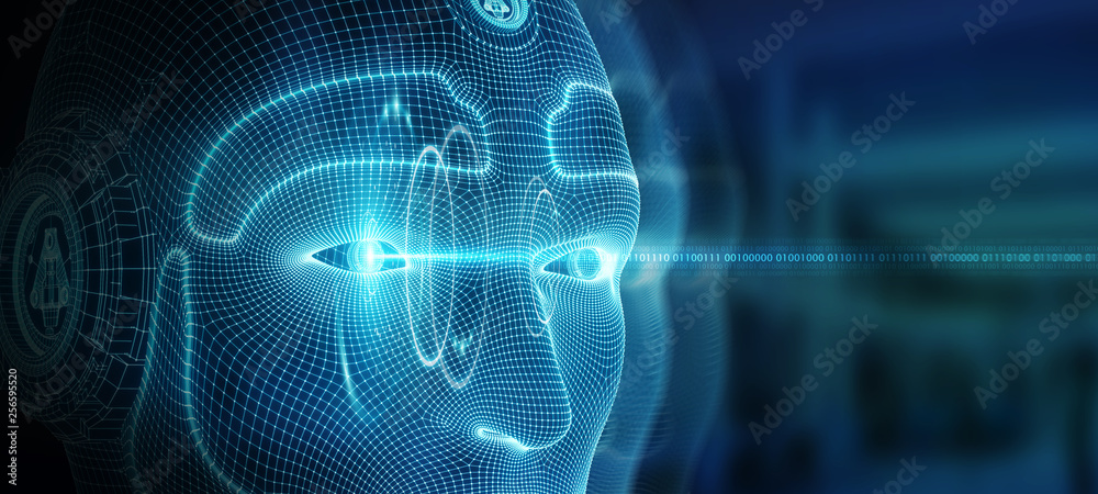 Fototapete robotic man cyborg face representing artificial intelligence 3d rendering