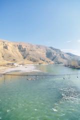 Rivers and mountains on beautiful views in Gori. Nature of Georgia on the panorama.