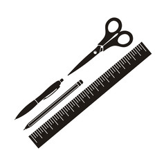 silhouette of office tools: scissors, pen, pencil and ruler 