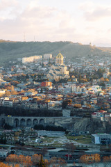 Fototapeta na wymiar Panoramas of Sighnaghi and Tbilisi at a glance. Beautiful city at dawn.