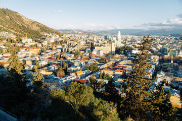 Panoramas of Sighnaghi and Tbilisi at a glance. Beautiful city at dawn.