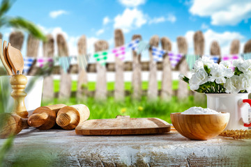 Desk of free space and spring time 