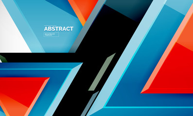 Triangles repetiton geometric abstract background, multicolored glossy triangular shapes, hi-tech poster cover design or web presentation template with copy space