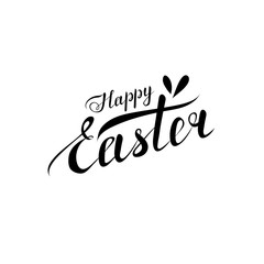 Happy Easter lettering. handwritten calligraphic slogan. design element for greeting card, banner, invitation, postcard, vignette, flyer. black and white vector illustration