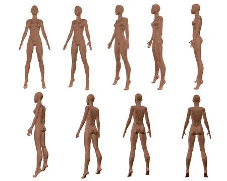 Set with a polygonal girl. 3D. The sequence of species from front to back. Vector illustration