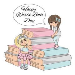 BOOK CHILD World Book Day Knowledge School Children Cartoon Vector Illustration Set for Print Fabric and Decoration