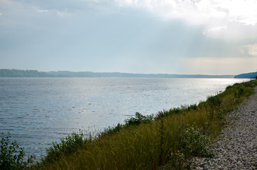 landscape with lake and blue sky
