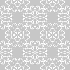  Floral pattern. Seamless white flowers on gray background