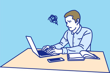 ノートパソコンで仕事をする男性　困る